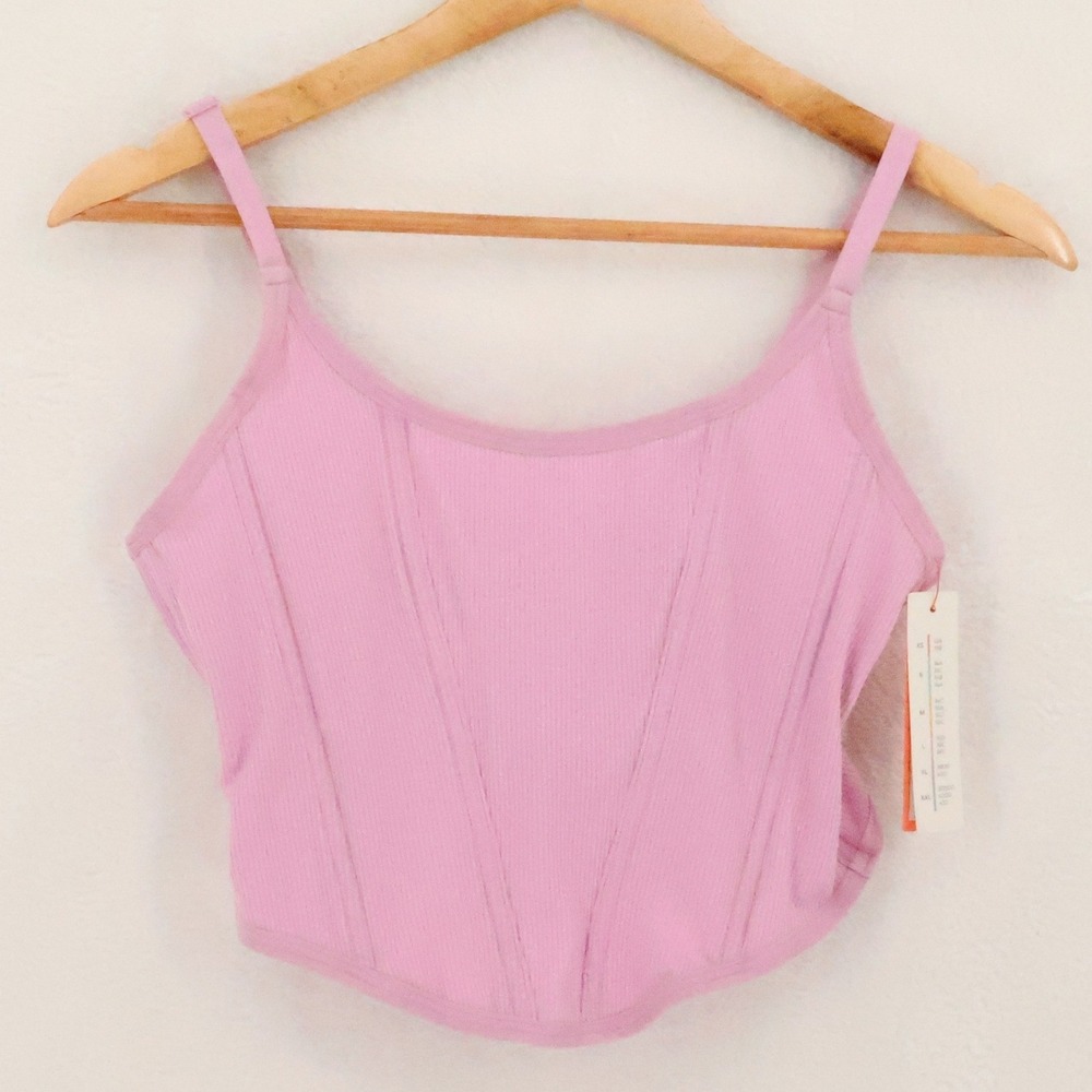 Colsie Ribbed Corset Cami Top Womens Size L Pink Y2K Bustier Fairy Coquette
